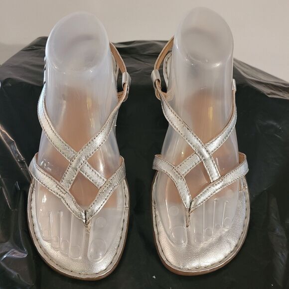 born leather Silver Thong moroccan sandals Stappy Wmns Sz 8 - Picture 1 of 6